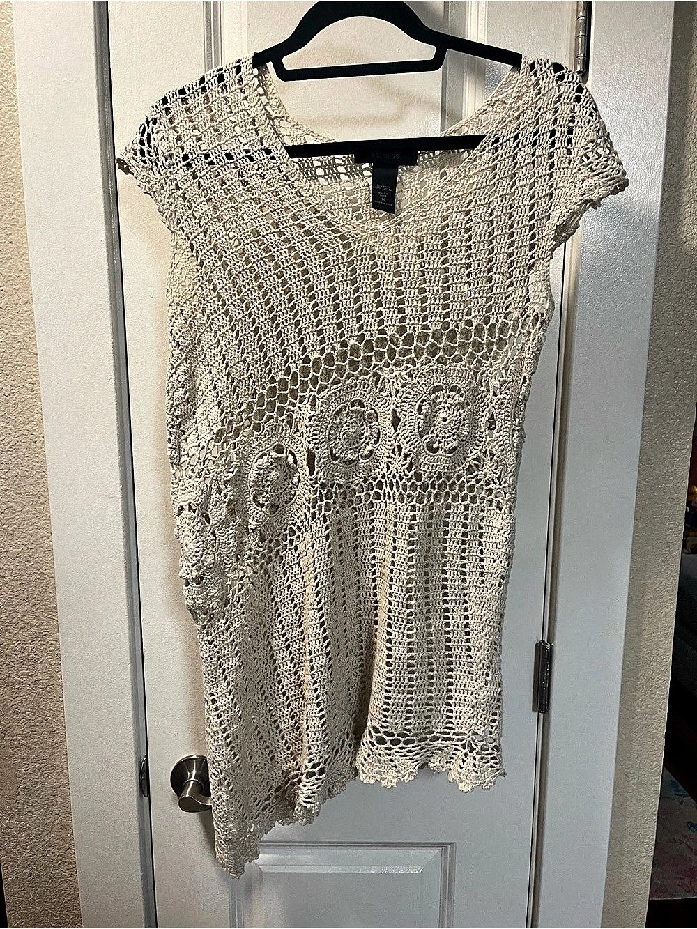 Express Crochet Lace Asymmetric Tunic Top- Cream